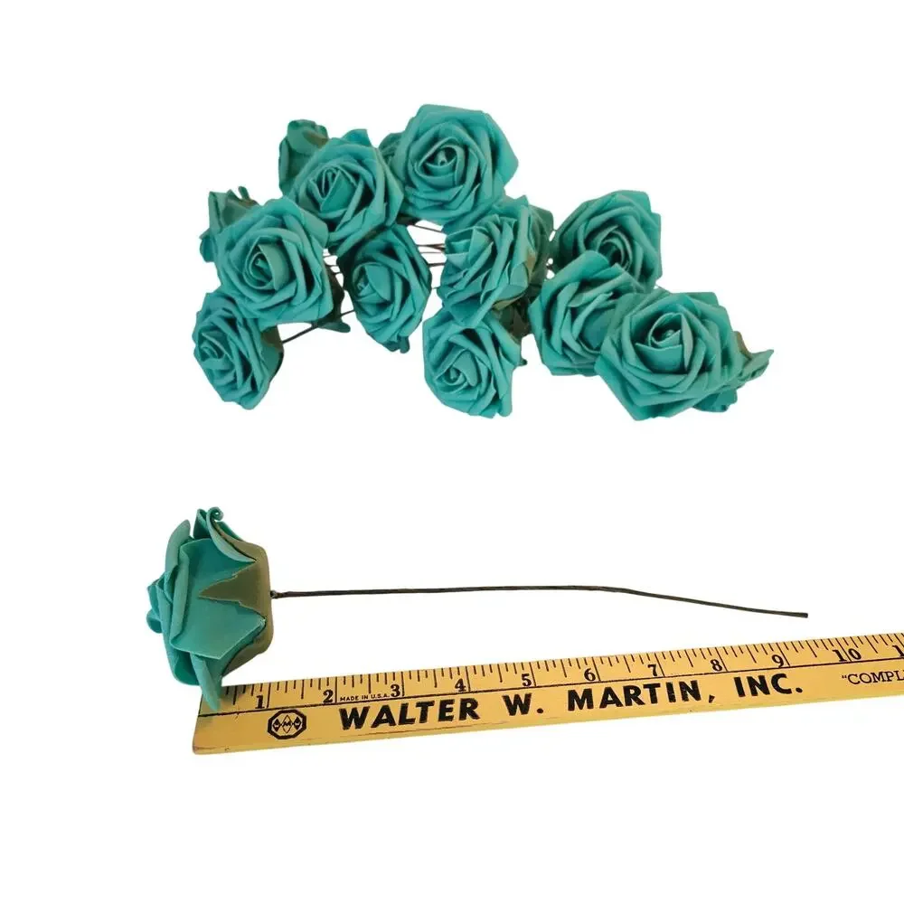 Teal Foam Roses Artificial Flowers 24pc 3in Wedding Craft Floral Stems 10in